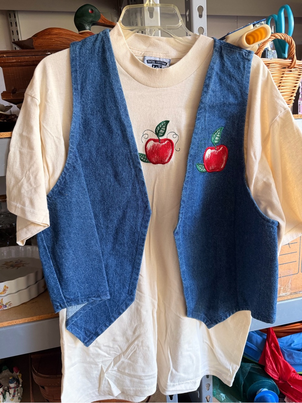 Vintage Handmade Apple T-Shirt & Denim Vest - Fall Staple